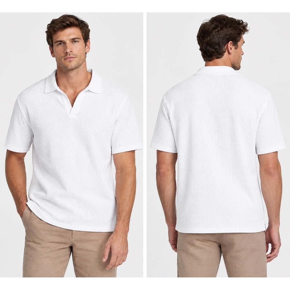 Goodfellow Ribbed Knit Polo Mens Medium White Short Sleeve V-Neck